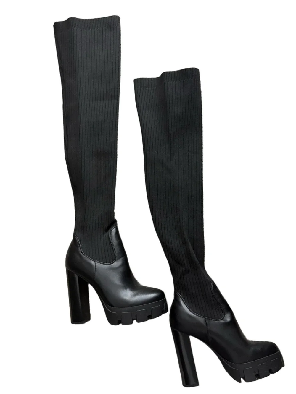 Over-the-Knee Black Platform Heel Boots